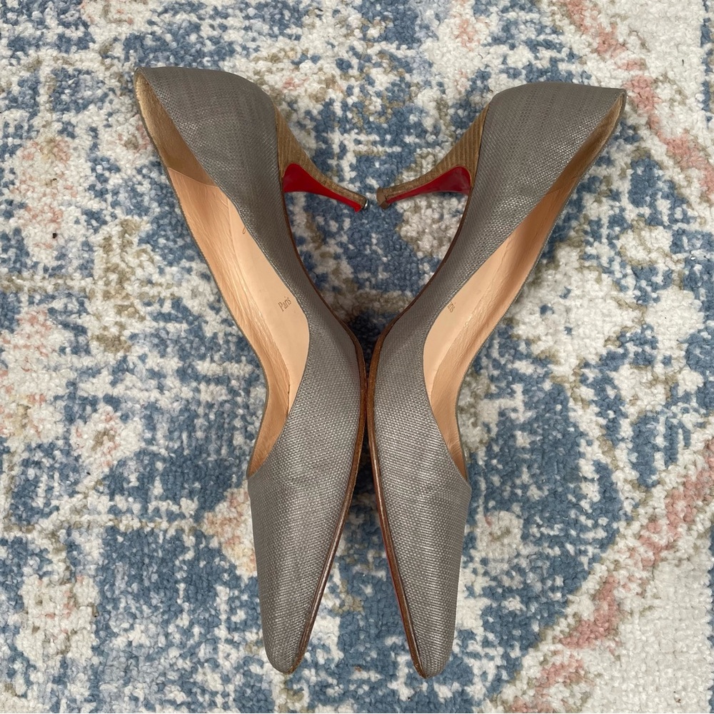 Christian Louboutin Pumps Gray Canvas Pointed Toe Classic Size Women’s Size 40 - Picture 3 of 11